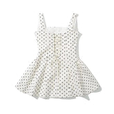 Hotsweet Women Vintage Polka Dot Slim Sling Dress Sexy Sleeveless Low Waist A-line Summer Mini Dresses Lace Up Robe