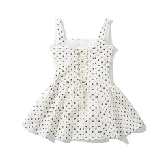 Hotsweet Women Vintage Polka Dot Slim Sling Dress Sexy Sleeveless Low Waist A-line Summer Mini Dresses Lace Up Robe