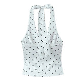 Women Vintage Polka Dot Halter Top Sexy Backless Fit Slim Holiday Summer Crop Top voguable