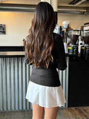 Fashion Knit Slim Mini Dress Women Ribbed Lapel 2 Piece-Set Decoration Patchwork Party Dress Knitwear Female Spring Dress