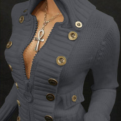 Voguable Vintage Sweater Women Button Desigan Long Sleeve Knitted Cardigan Jackets 2022 Autumn Fashion Knit Turtleneck Zipper Sweaters voguable