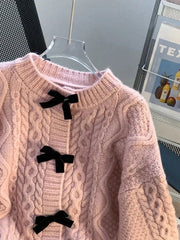 Preppy Style Bow Sweet Cardigan Women Cute Long Sleeve Solid Knitted Sweaters Casual Vintage O Neck Lady Fall Winter Top Outwear voguable