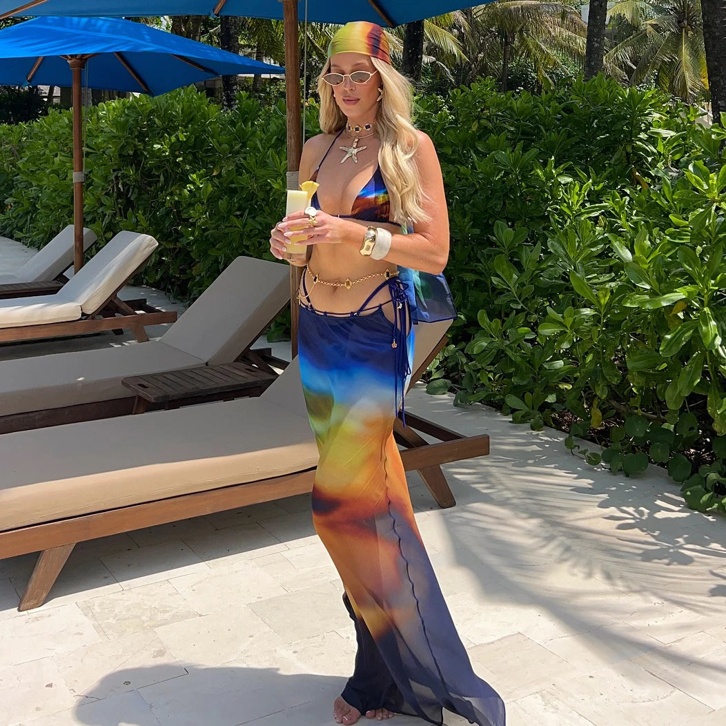 Sexy 3Pcs Bandeau Biquini Women Bikini Push Up Swimsuit Female Swimwear Floral Printed Swim Suit Halter Bathingsuit Beachwear voguable