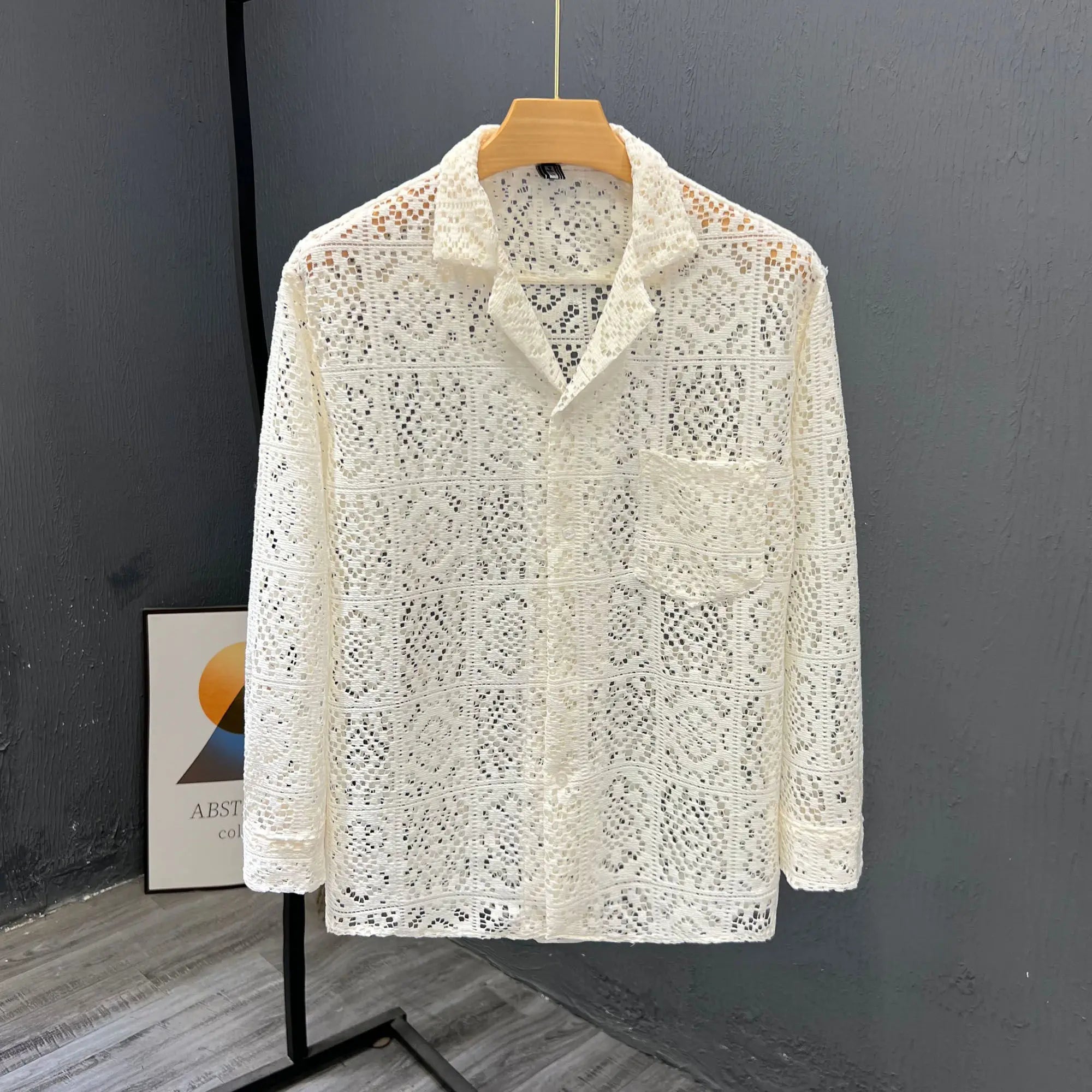 Voguable Men New Summer Long-sleeved Jacket Hollow Trendy Top Thin Cool Breathable Shirt voguable