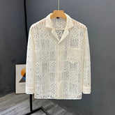 Voguable Men New Summer Long-sleeved Jacket Hollow Trendy Top Thin Cool Breathable Shirt voguable