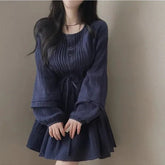 Voguable Fashionable Spring Dress Women's Clothing High Waist Pleated Skirt Long Sleeve round Neck City Commute X-Shape Korean Design lollapalooza outfit spring outfits voguable