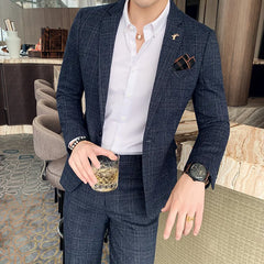 Voguable  (Jacket+Pants) Fashion Men's Pure Color Leisure Suits Gray Blue Black Slim Fit Men Business Banquet Suit Set Plus Size 6XL 7XL voguable