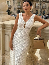 Tossy Knit Hollow Out Fashion Maxi Dress Women's See-Through Beach Holiday Loose Elegant Patchwork Party Dress Female Long Dress voguable