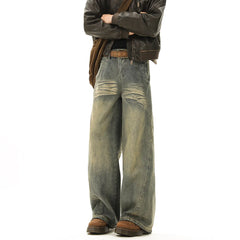 Vintage Blue Men's Distressed Denim Pants Wide Leg Trousers Jeans Straight Loose Mopping Pants Streetwear Male Casual Fashion
