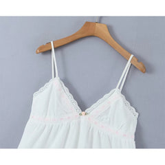 Voguable New Women Lace Trim V Neck White Sling Mini Dress Sexy Backless Bow Female Holiday Party Summer Dresses Skater Robe voguable