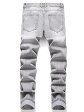 Voguable Y2K Men's Jeans - Fashionable Gray Mid-Rise Straight-Leg, Ripped Embroidered Vintage Washed Street Denim voguable