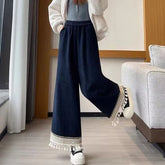 Voguable Corduroy Wide Leg Pants Women Vintage High Waist Tassel Thick Casual Trouser Autumn Winter Korean Simple Office Lady New Pants voguable