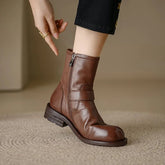 Women Boots Genuine Leather Ankle Boots Autumn Winter Round Toe Side Zipper Office Lady Working Shoes Woman Concise Basic voguable