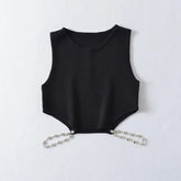 Voguable Women Black Sexy Cut Out Knit Top O Neck Sleeveless Female Summer Crop Tank Tops voguable