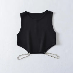 Voguable  Women Black Sexy Cut Out Knit Top O Neck Sleeveless Female Summer Crop Tank Tops voguable