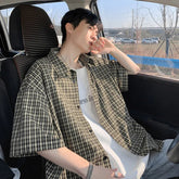 Summer Short Sleeved Shirt Men Retro Plaid Shirt Mens Streetwear Korean Loose Casual Shirt Man Fashion Shirts Large Size 4XL voguable