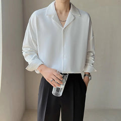 Apricot Black White Shirt Men Fashion Social Mens Dress Shirt Korean Loose Casual Long-sleeved Shirts Mens Formal Shirt M-3XL voguable