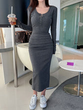 Ribbed Knitted Ruched Folds Long Dress mysite