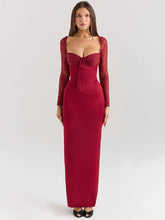 Backless Long Sleeve Sexy Maxi Dress For Women Solid Square Collar Lace-up Back Split Bodycon Club Long Dress Elegant voguable