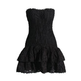Cut Out Layered Hem Sexy Dress For Women Strapless Sleeveless Off Shoulder High Waist Mini Dresses Female Clothing voguable