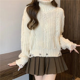 Voguable Sexy Hole Tassel Turtleneck Women Sweater Fashion Autumn Winter Thick Warm Long Sleeve Casual Loose Knitted Pullover Female voguable