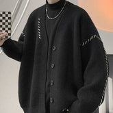 Men's Clothing V Neck Cardigan White Knit Sweater Male Patchwork Cute Japanese Harajuku Fashion Long Sleeve 100% Overfit Korean voguable