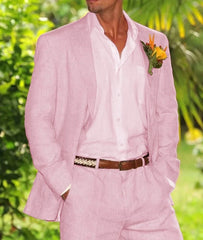 Voguable New Four Seasons Linen Men's Suits 2 Pieces Coat Set Groom Elegant Tuxedos Male Fashion Costume Homme Wedding Costume Homme voguable