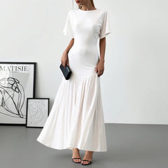 Dresses Spring Summer Simple Elegant Solid Color Short Sleeve Round-Neck Maxi Party Lettuce Trim Dresses For Women voguable