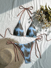 Voguable Sexy Laced Up Gradient Bikini Women Split Swimsuit Beach Vacation Bikini New All Season Backless Bikinis 2 Piece Set voguable