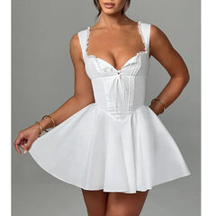 Corset Dress Women Sexy Clothes Solid Color Square Collar Sleeveless Ruffle Hem A Line Mini Dress Club Party Dresses voguable