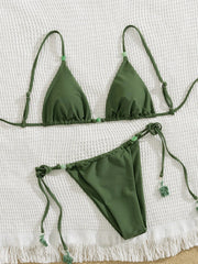 Voguable Sexy Green Bikini Women Bead String Push Up Bra Tie Side Bandage Thong Swimsuit Summer Bathing Suit Backless Micro Swimwear voguable