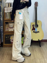 Voguable Beige Flare Pants Cargo Pantalones Casual KoreaFashion Design Spodnie Vintage Trousers New Streetwear Women Boot Cut Broek voguable