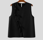 Summer Sleeveless Men Tanks Tops Bow Solid Color O Neck Tops Tee Male Vests Fashion Oversize Streetwear Slit Tops S-5XL voguable