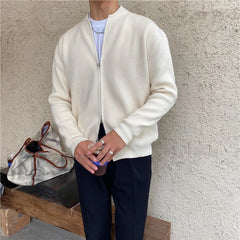 Autumn Winter Fashion Harajuku Solid Cardigan Men Thick Knitting Tops Loose Casual Outerwear Long Sleeve Coat All Match Sweaters voguable
