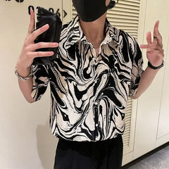 Japanese Summer Ice Silk Flower Shirt for Men Short Sleeve Loose Casual Harajuku Oversized 2023 New Thin Hawaiian Shirt Men voguable