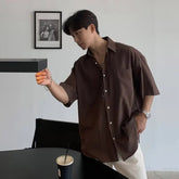 New Korean Style Luxury Business Shirts Fashion Lapel Solid Color Short Sleeve Button-down Cardigan Tops Summer All-match Blouse voguable