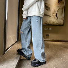 Men's Denim Pant Stretch Ripped Hole Straight Jeans For Men High Street Biker Trousers gotmes-shop