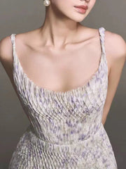 2025 New Spring Spaghetti Straps Women Dress Square Neckline Subtle Floral Pattern Maxi Length Dresses Female voguable