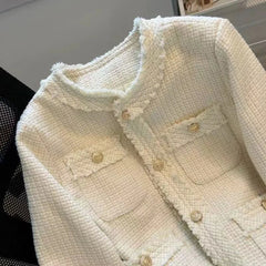 Fashion Tweed Jacket Women Winter Thick Warm Single Breasted O Neck Coats Korean Elegant Office Lady All Match Outwear Mujer New voguable