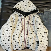 Voguable Streetwear Star Print Hoodies Women Loose Casual Gray Embroidery Hooded Sweatshirts American Vintage Fall Winter Hottie Zip Tops voguable