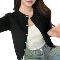 Red Cardigan Knit Early Autumn Women Clothes New Outdoor Crop Sweater Outerwear Long Sleeve Top Bottoming Shirt voguable