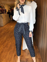 Voguable Polka Dot Elegant Outfits For Women Shirts Pants 2 Piece Sets Spring New Bow Tie Slim Matching Suits Female voguable