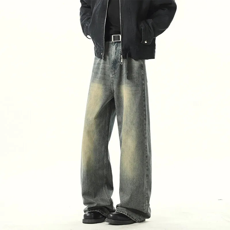 Spring Men's Denim Pants Vintage blue Washed Male Jeans Straight Casual Menwear Loose Wide Leg Trousers New Fashion jeans