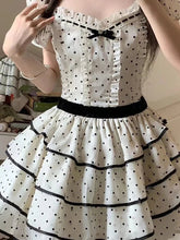 Voguable French Polka Dot Bow Women Dress Sweet Fresh Floral Square Collar Casual Kawaii White Cake Dress Elegant Daily Cute Mini Dress voguable