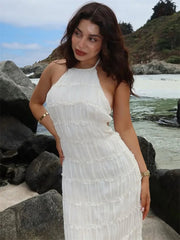 Spring Fashion Patchwork Long Dress For Women Lace-Up Backless High Waist Solid Holiday Beach Dress Ladies Maxi Dress voguable