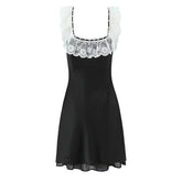 Romantic Girl Lace Spliced Sexy Off Shoulder Dress Women Short Sleeve Slim A-line Mini Dresses Summer Robe voguable