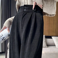 Korean Fashion Women's Pants Winter Plus Velvet Wide Leg Pants Casual Woman Pant High Waist Straight Women Loose Trousers voguable