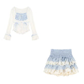 Voguable Autumn Japanese Style Kawaii 2 Piece Skirt Set Women Slim Casual Tops + Sexy Bodycon Mini Cake Skirt Party Fashion Suit voguable