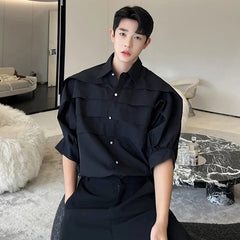 Voguable Design Multi Layer French Pleated Shirts 2024 Personality Stylish Men Casual Long Sleeve Solid Color Elegant Tops voguable