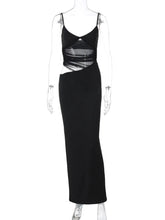 Sheer Mesh Backless Sexy Maxi Dress For Women Black Hollow Out Spaghetti Strap Sleeveless Bodycon Club Long Dress voguable